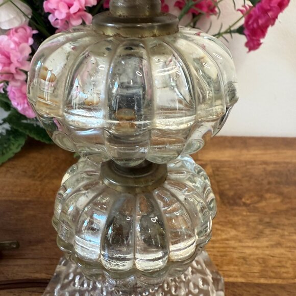 Vintage Clear Glass Lamp Ribbed Globe and Hobnail Base Mid-Century Lighting Acce - Picture 3 of 6